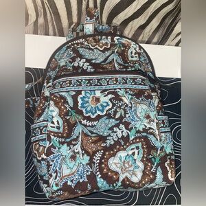 Vera Bradley Blue and Brown Backpack with Artistic Floral Design
